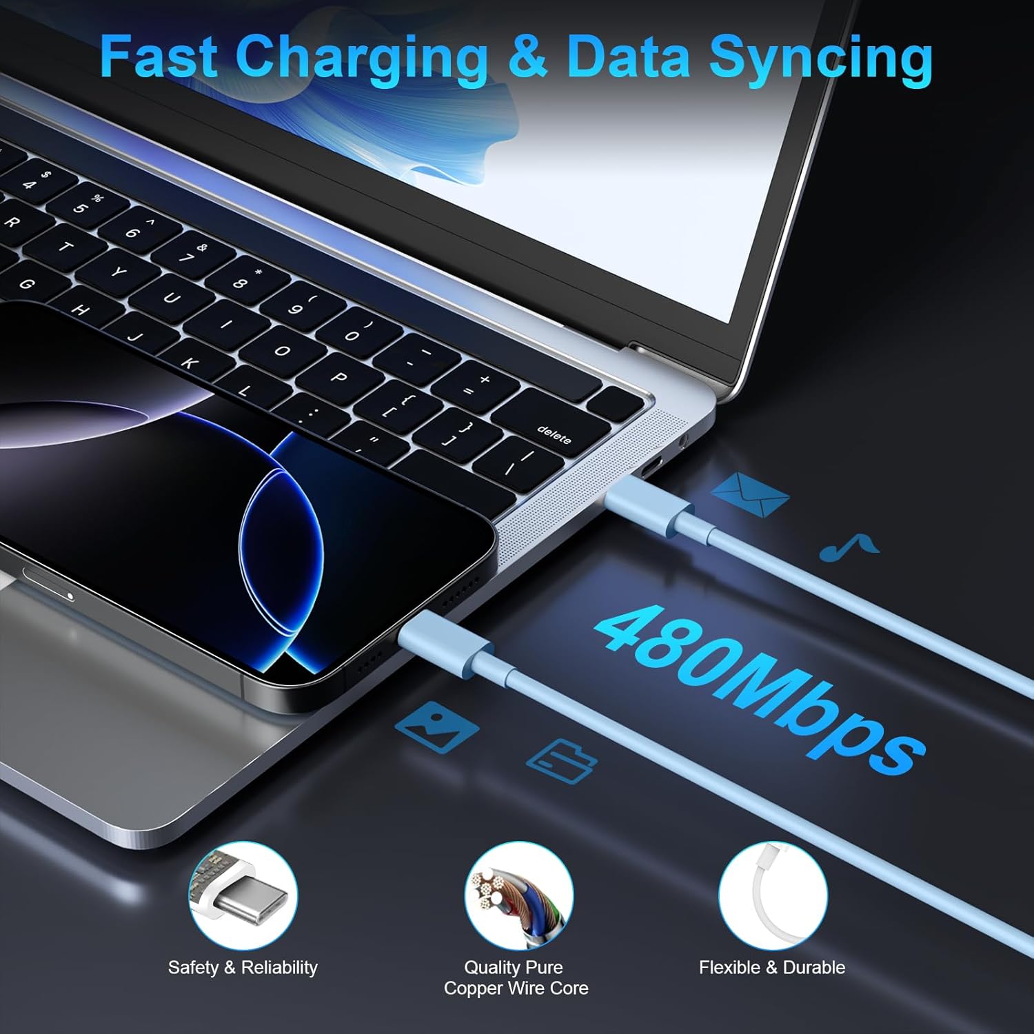 iPhone 17 16 15 Charger Fast Charging, 45W Dual USB C Phone Charger Block with 10FT Long Type C Cable Cord for Apple iPhone 17/Pro/Pro Max/17 Air/16 Pro/16 Pro Max/15 Plus/15 Pro/iPad/S26 Ultra(Blue)