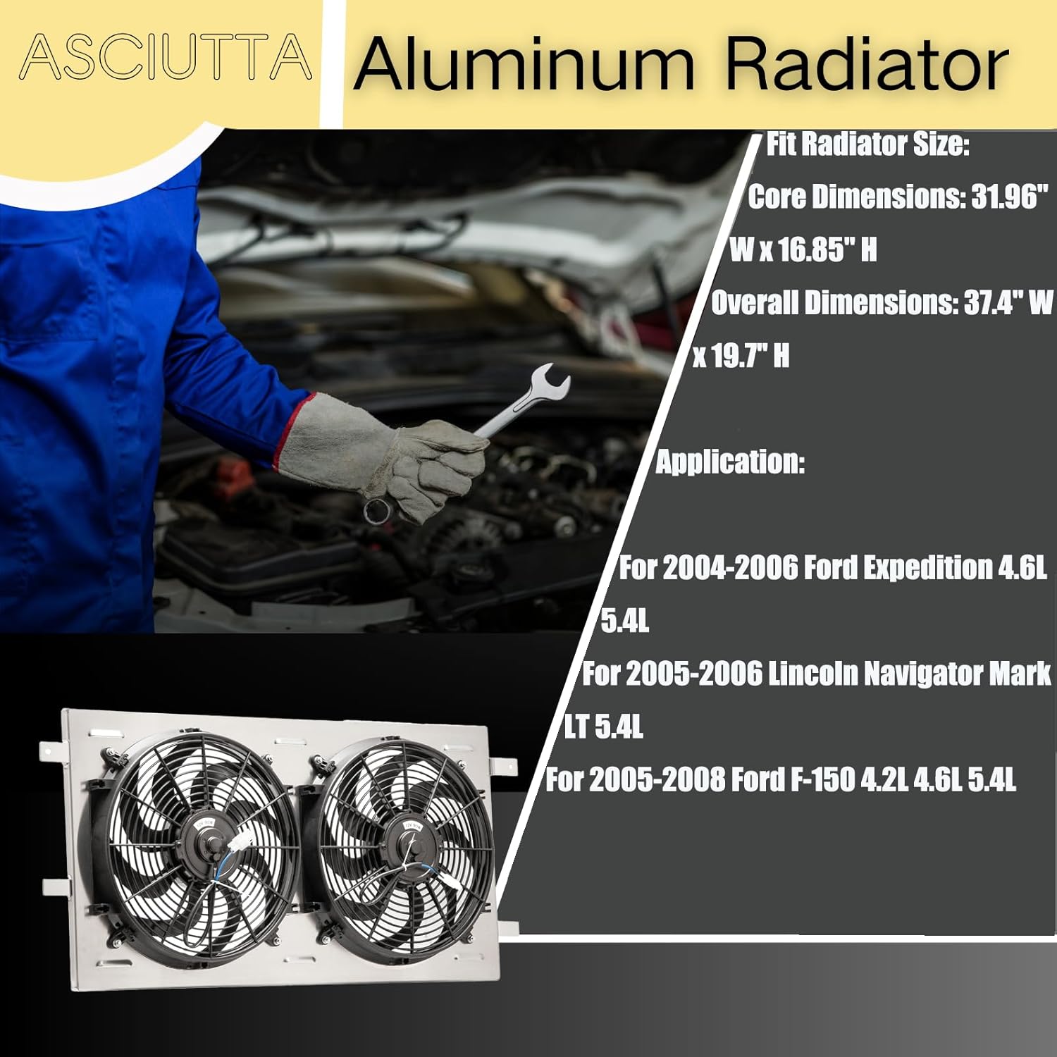 Aluminum Shroud Fan for Ford Expedition F150 Lincoln Navigator 5.4L4.2L 4.6L 5.4L 2004-2008 with 2 X 14 Fans & Relay kit