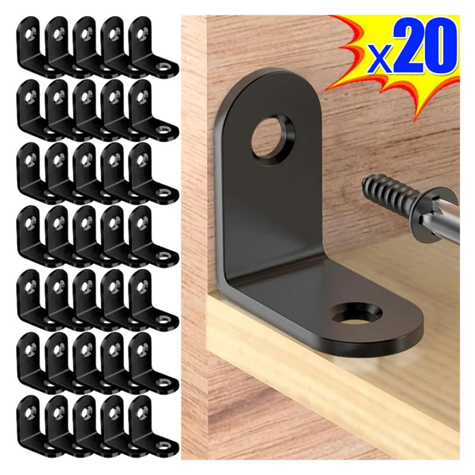 Metallo L codice angolo, Confezione da 10 staffe angolari a forma di L in ferro nero, supporto for mensole di diverse dimensioni(10pcs-2x2cm)
