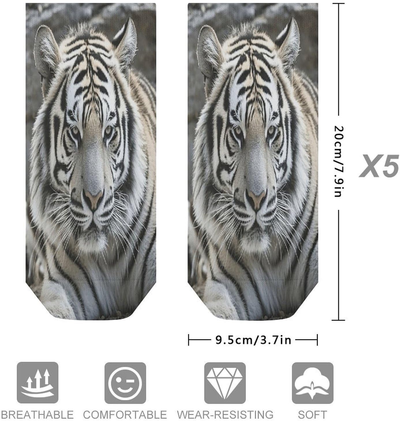 Black And White Tiger Ankle Sock,Cushioned Crew Socks Low Cut Compression Running Sock with Ankle Support for Men Women(5 Pairs)
