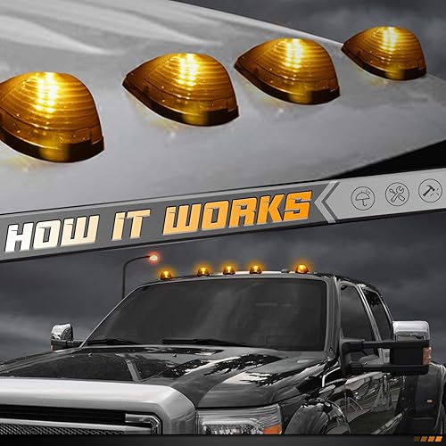 Miniatura 5 de Juego de 5 luces LED HERCOO para el techo de la cabina de vehículos Ford F150 F250 F350 F450 F550, Ambar