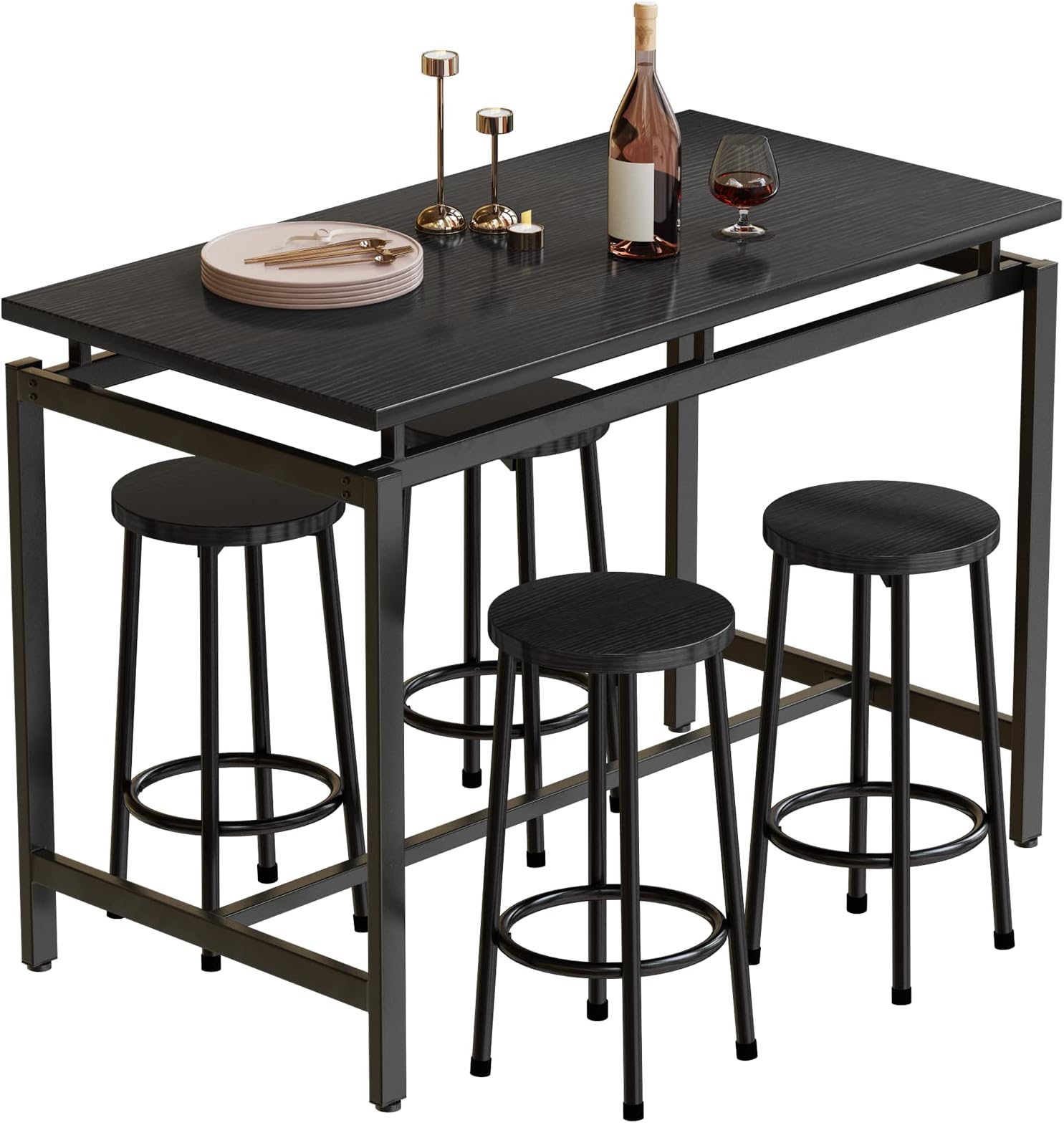 AWQM 5 Pieces Dining Table Set for 4,Black Bar Table Set