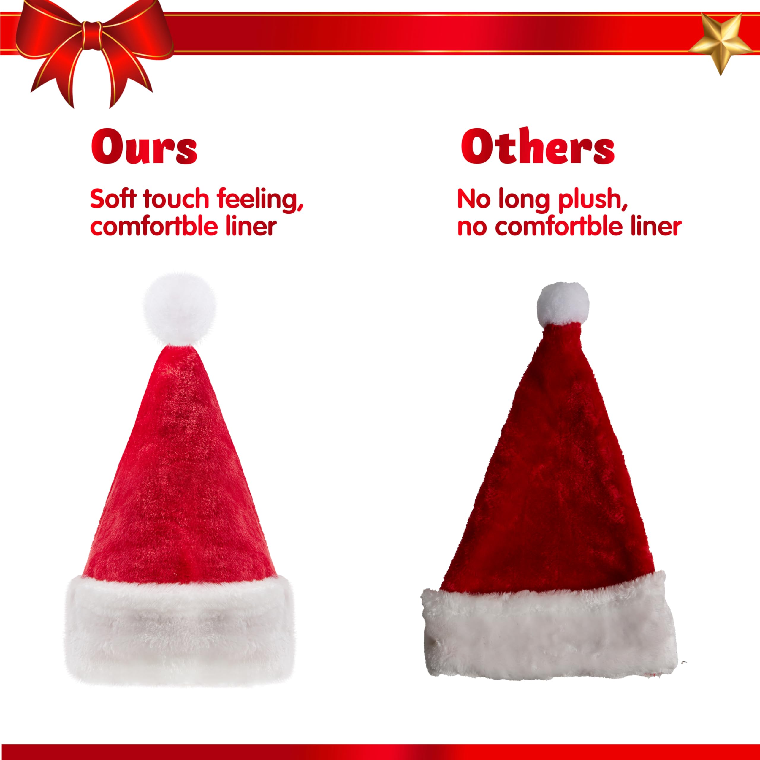 JOYIN Lot de 12 bonnets de Noël de qualité supérieure de 30 x 50 cm, en velours rouge avec manchettes blanches pour cadeaux de Noël et accessoires de fête