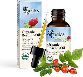 Sky Organics Organic Rosehip Oil (1oz) Cold-Pressed Rosehip Seed Oil, Anti-aging Face Oil, Antioxidant Face Oil, 100% Pure Anti-Aging Rosehip Seed Oil for Radiant Skin, Hair and Acne