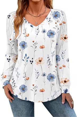 Zeagoo Women's Long Sleeve V-Neck Pleated Blouses Dressy Casual Tunic Tops Fall Fashion