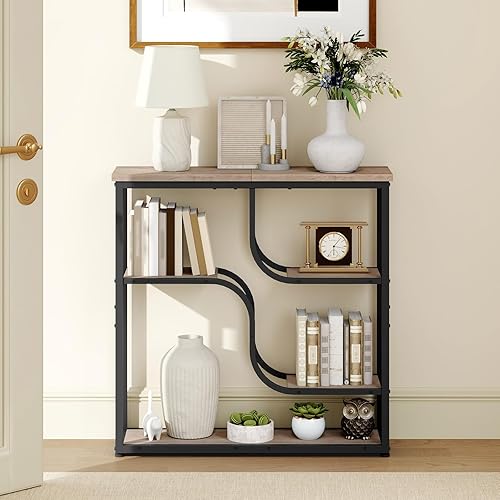 Miniatura 4 de HOOBRO Mesa consola de 29.5 pulgadas, mesa de sofá de 5 niveles, mesa detrás del sofá con estantes de almacenamiento para pasillo, salas de estar,