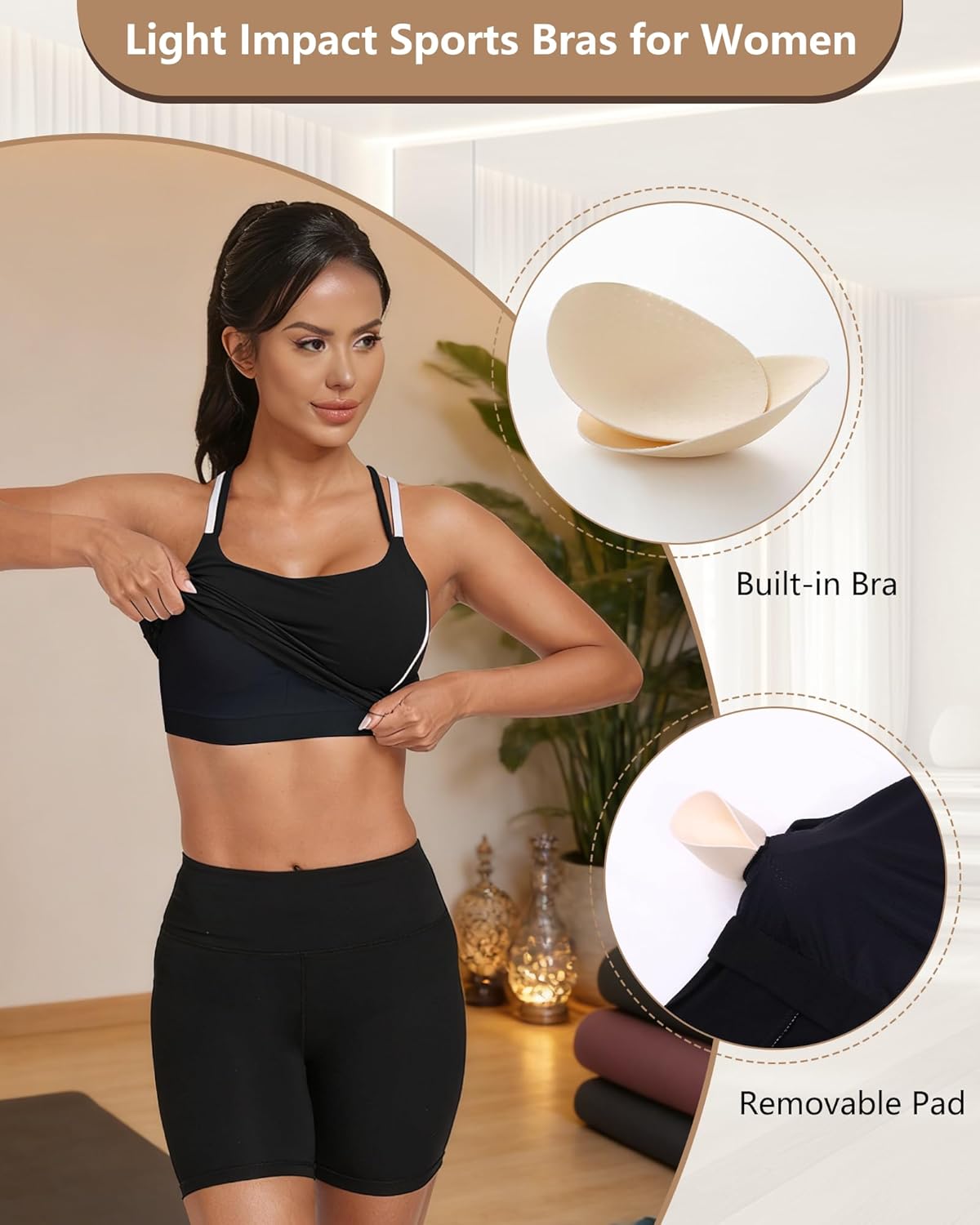 QUOJIZY Longline Sports Bras for Women Spaghetti Straps Tank Top with Built-in Bra Strappy Sports Bra for Yoga - Image 6