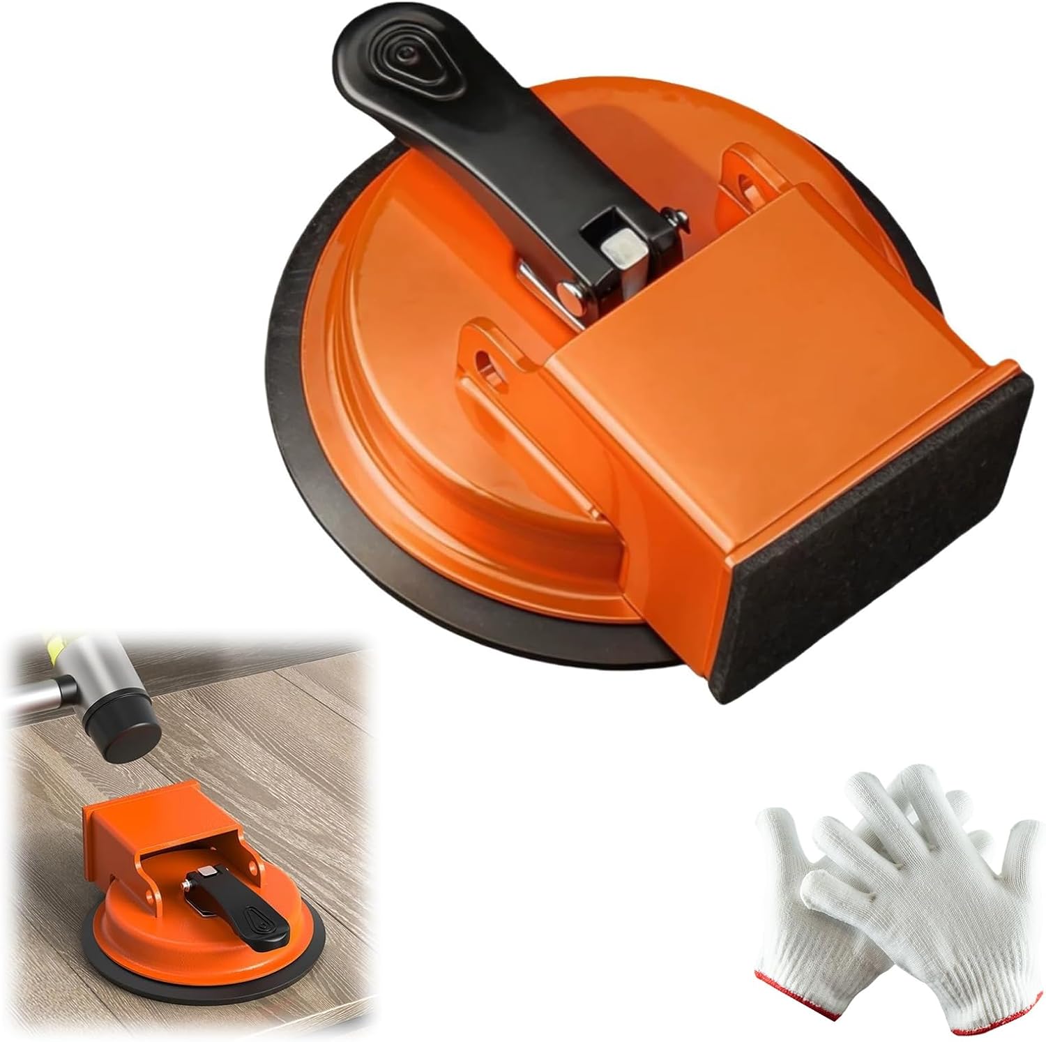 Floor Gap Fixer Tool, Heavy-Duty Laminate Flooring Tools for Wood and Vinyl Planks, Carbon Steel Floor Suction Cup Tool with Rubber Pad, Adjustable Height (A)