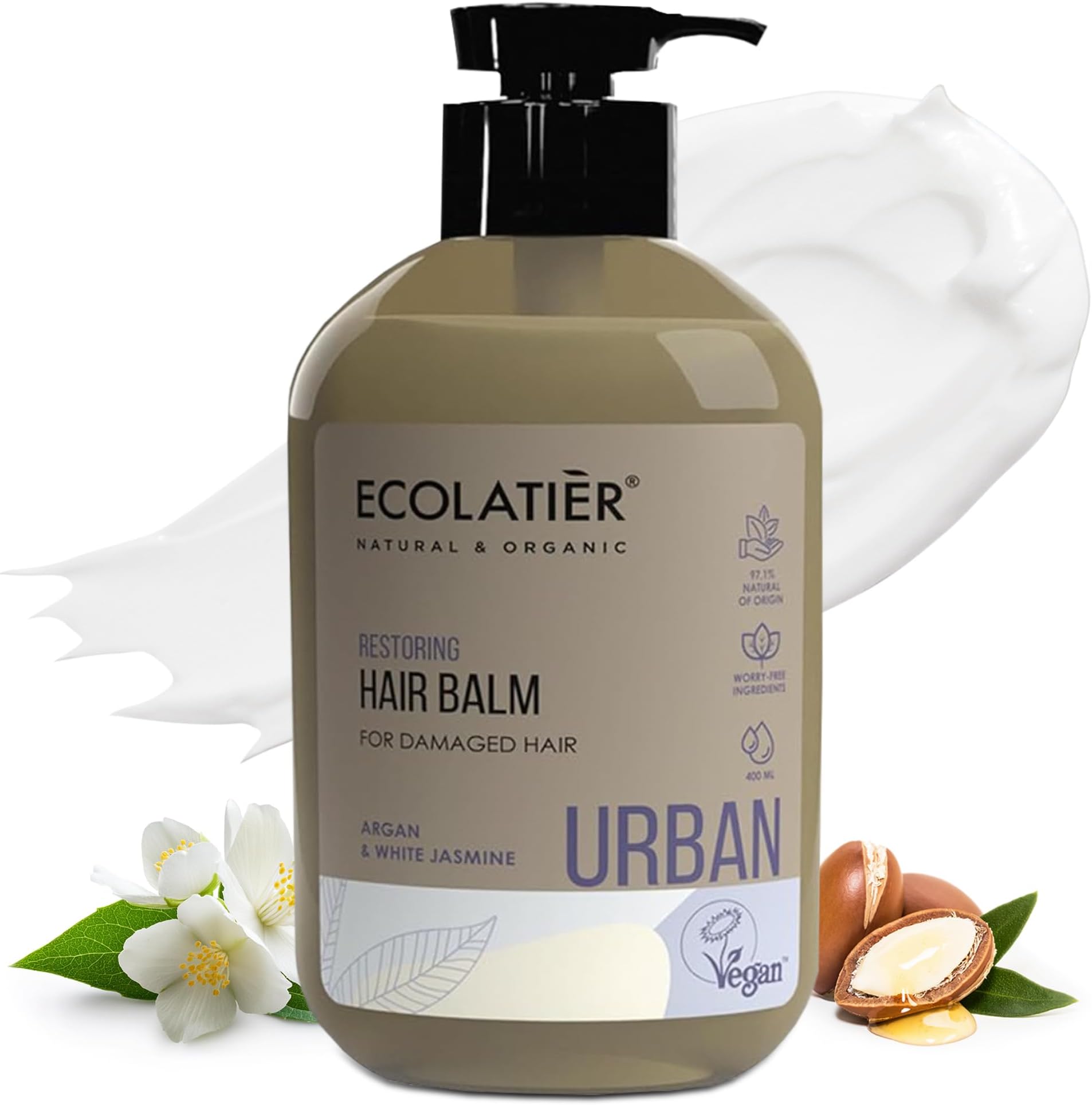 Restoring Natural Hair Balm with Argan Oil for Hair/Damaged Hair - Deep Conditioner, Vegan, Sulfate-Free, Hydrating & Nourishing, 97.5% Natural Ingredients 13.5 Fl Oz