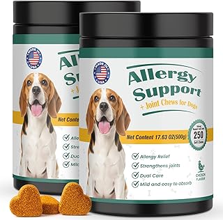 Dog Allergy Chews 500PCs with Turmeric, Digestive Enzymes Supports Seasonal Allergy Relief, Itchy Skin, Joint Health Anti-...