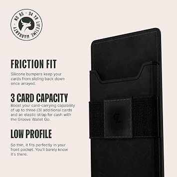 Groove Life Groove Wallet Go, Black Leather Attachment Card Holder for Men