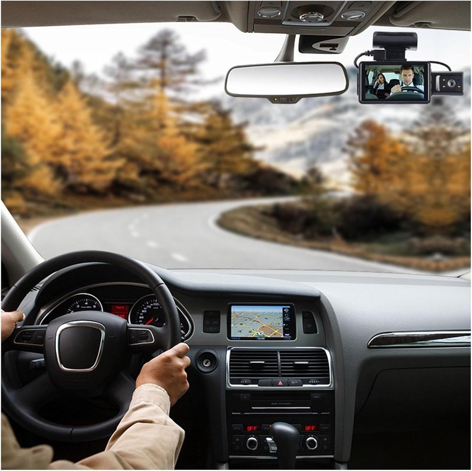 Fahrer view with Dash Cam display