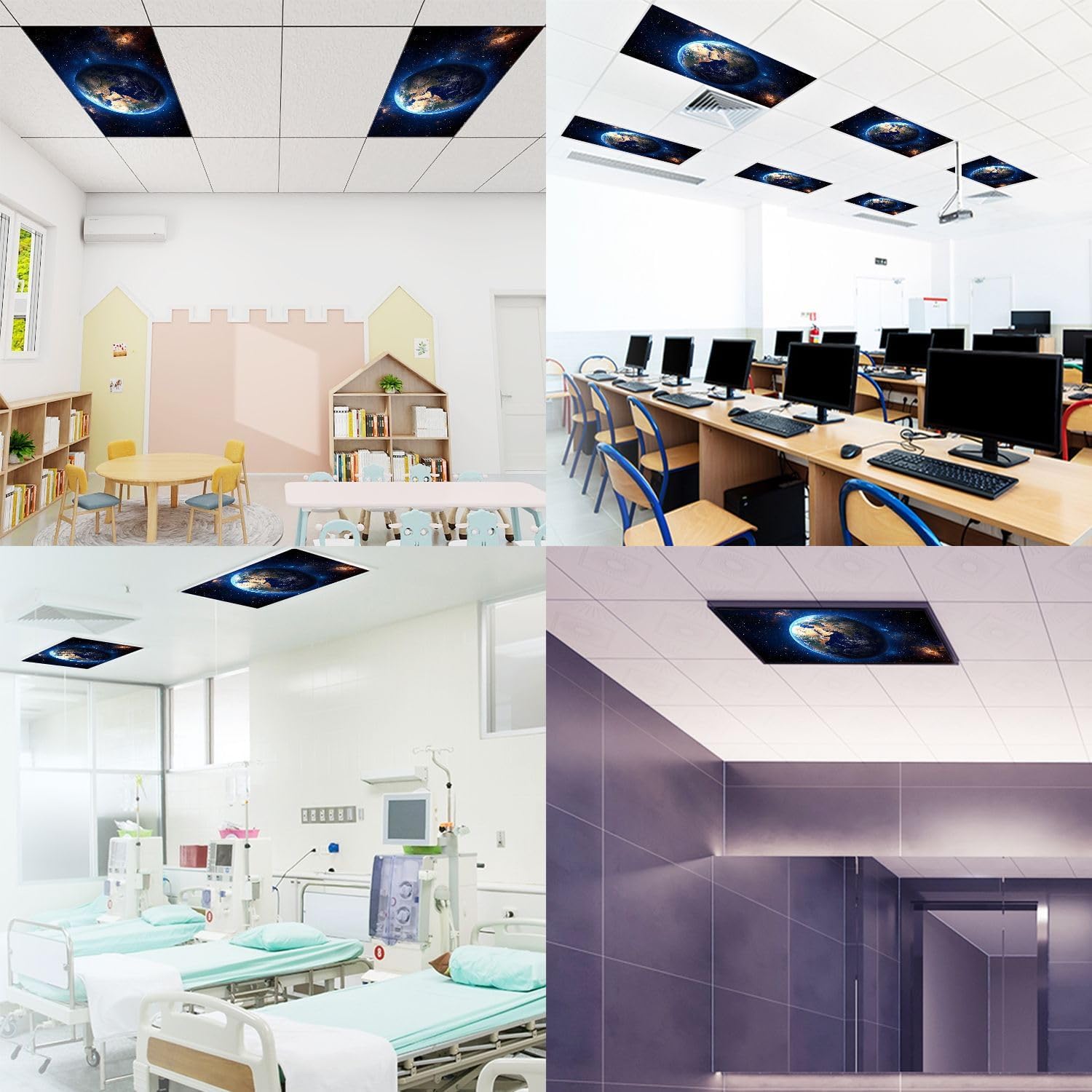 Fluorescent Light Covers for Ceiling Lights Life Like Depiction Earth Around it Easy to Install Magnetic Light Filter for Classroom Office Hospitals School Home Decor