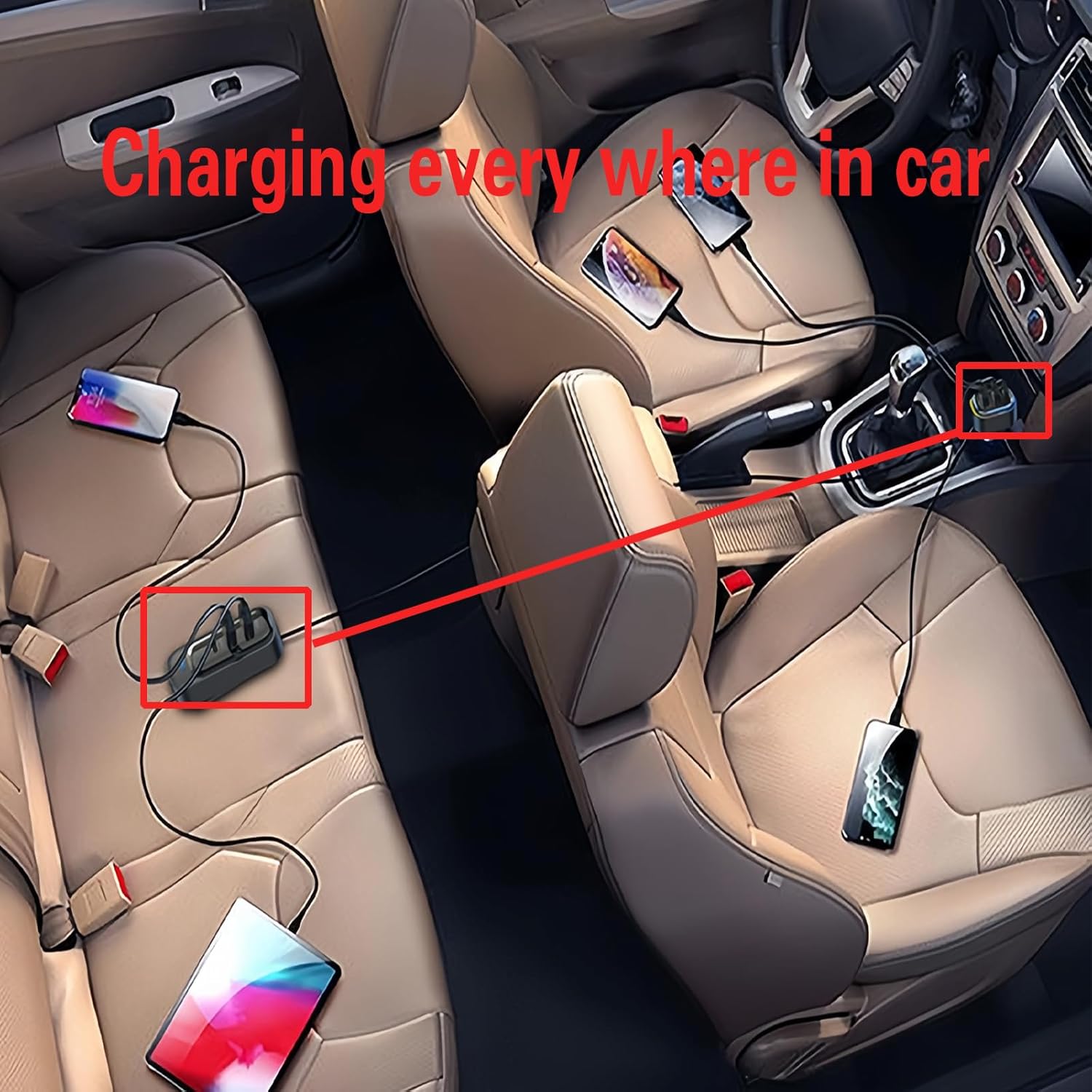 USB C Car Charger, 81W Multiport 6-Port PD & QC3.0 Fast Charger for Multiple Devices, Cigarette Lighter Adapter Car Travel Essentials with 5FT Cable, Compatible with iPhone 15/16/17, Pad, Galaxy S24 - Image 3
