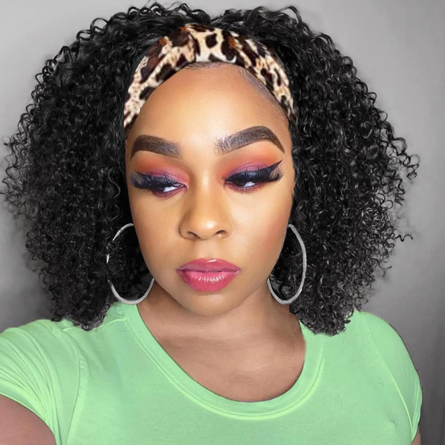 Headband Wig Human Hair Kinkycurly 14in Glueless 180% Density