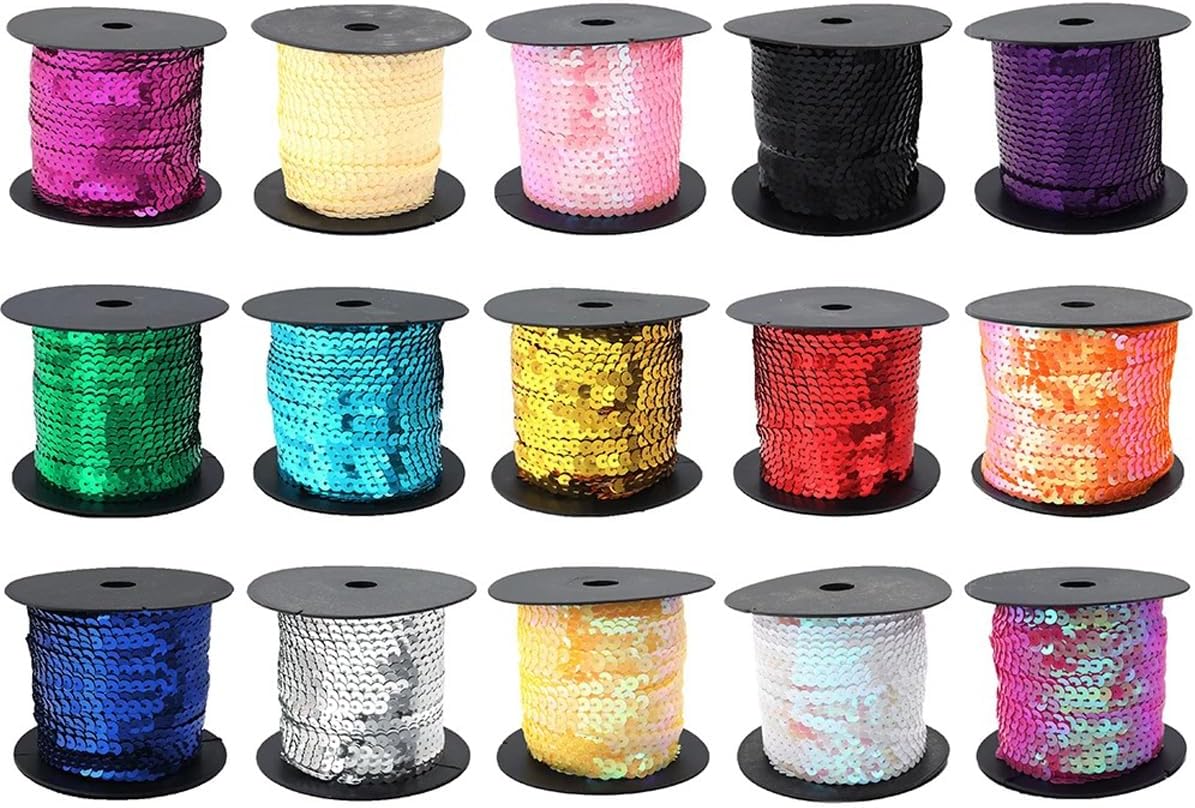 100 Yards 6mm Round Flat Sequin Trim, Metallic Spangle Paillette Sequin String Ribbon Roll for DIY Sequin Fringe Sewing Embellishments (Blue)