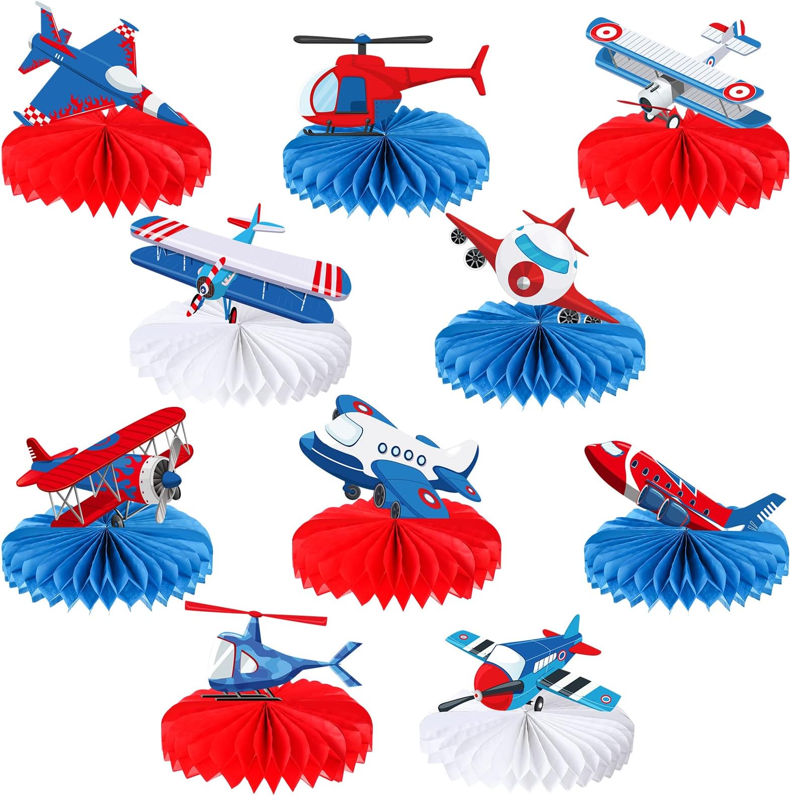 Faccito 10 Pcs Airplane Honeycomb Centerpieces Airplane Party Supplies 3D Aircraft Table Topper Aircraft Centerpieces Decorations Standing Cards for Birthday Party Shower Decor Supplies