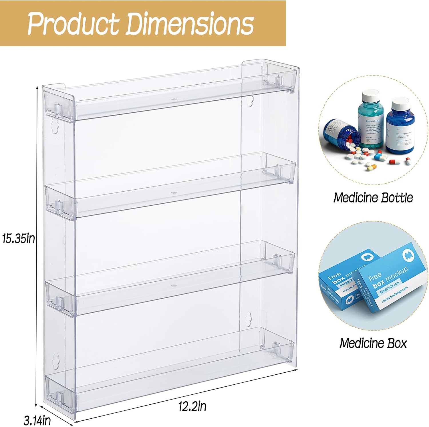 4-Tier Vitamin Storage Organizer, Medicine Organizer for Vitamin Bottles Pill Bottles Holder Rack for Countertop, Bathroom Cabinet Storage Items Are Clearly Visible