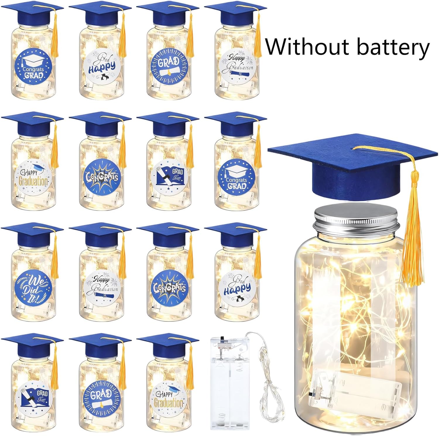 12Set Graduation Table Decorations Felts Grad Hat Masons Jar with LED Light Up Decorations Grad Party Supplies LED Light Up Lighted with Cap Class
