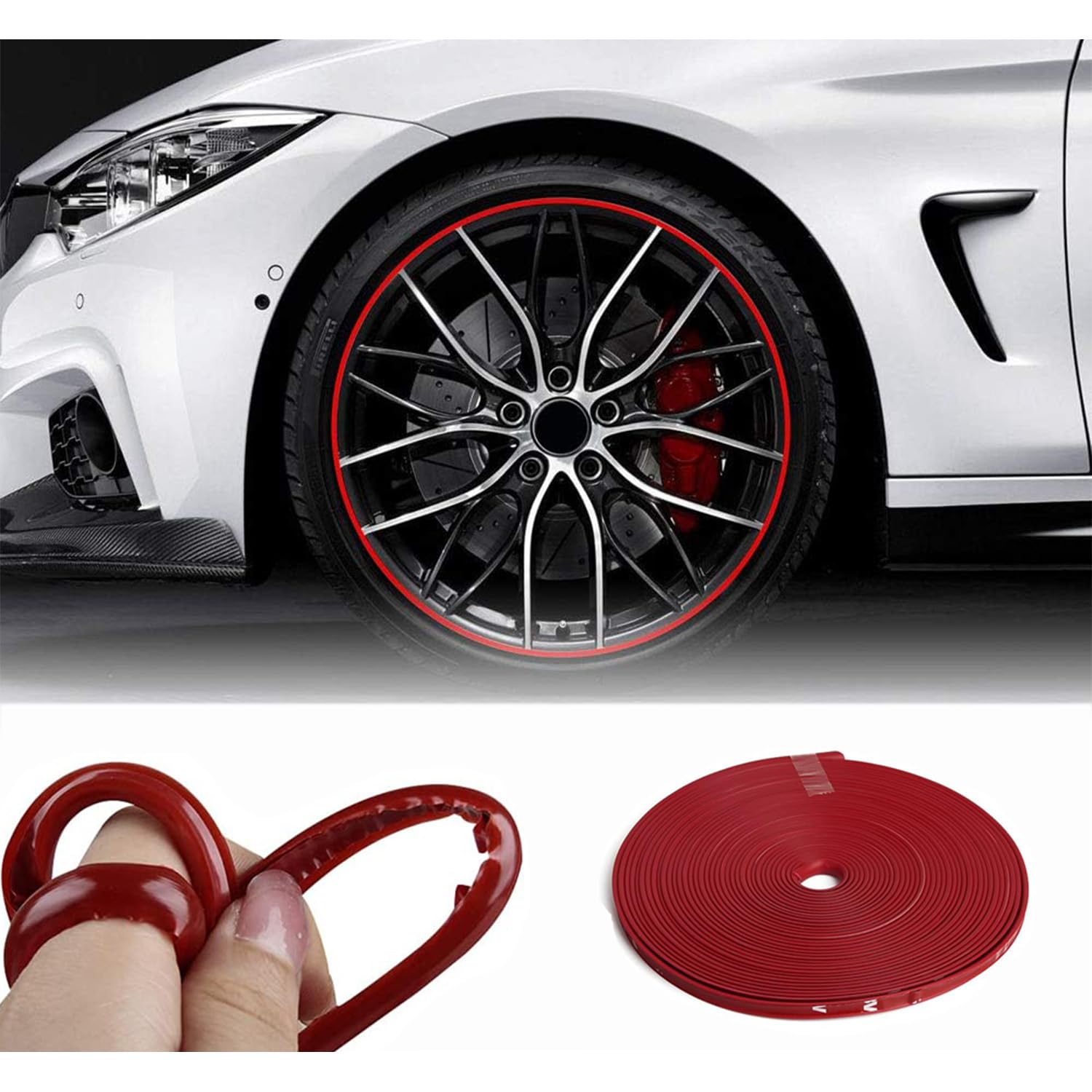 8 M Auto Rad Schutzring, Kantenschutz Autotür, Gummi Dekoration Streifen, Kantenschutz für Bleche, Auto Felgenschutz Dekorstreifen für Auto Felgen, Felgenschutz, Rad Dekoration (Rot)