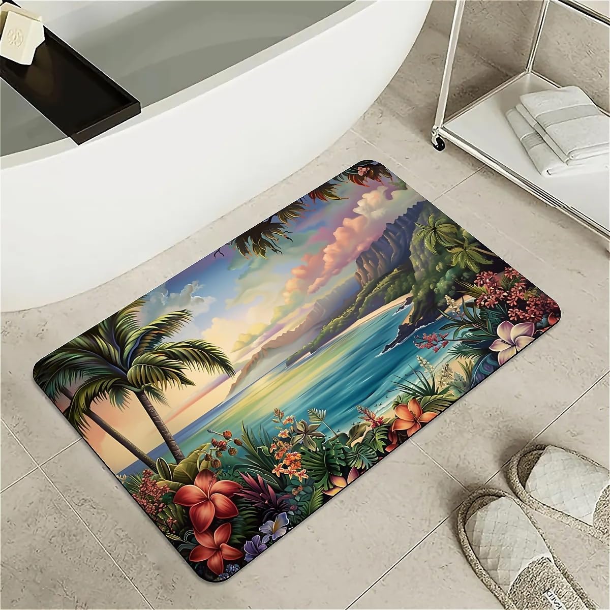Diatomaceous Earth Bath Mat,Hawaiian Islands Non-Slip Volume Super Absorbent Fast Drying Eco-Friendly Easy to Clean for Bathroom Kitchen Door mat 17×27.5Inch (43 * 70cm)