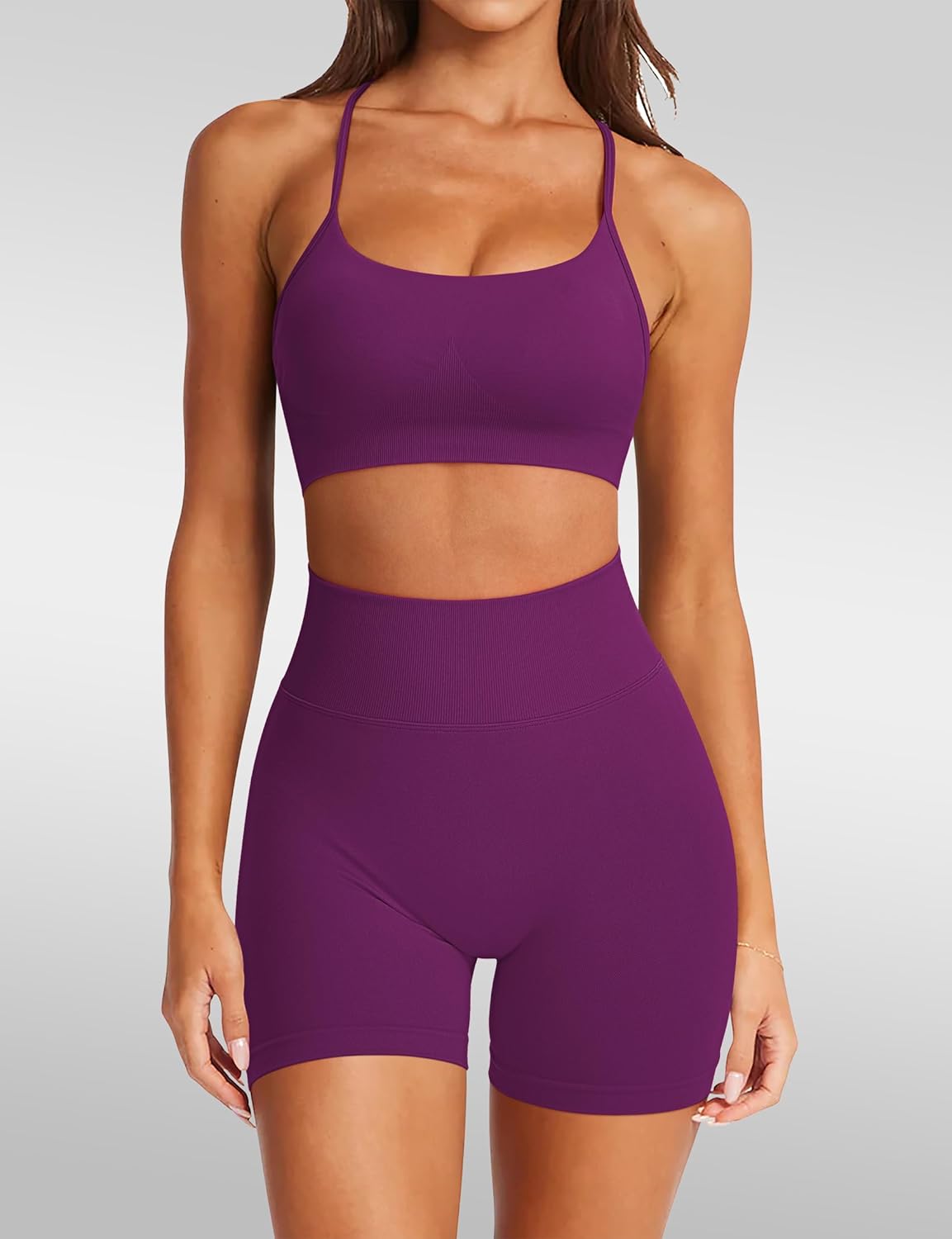 RXRXCOCO Workout Sets For Women 2 Piece Seamless Twist Back Sports Bra Butt Lifting Shorts Pilates Gym Yoga Outfits