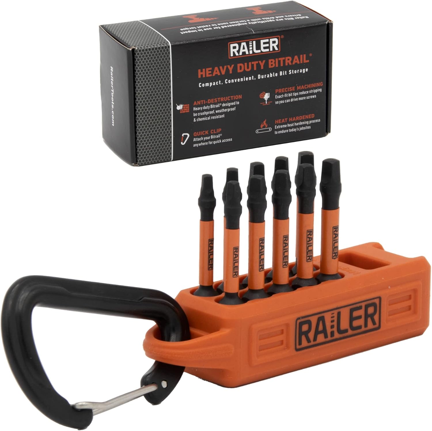 Railer Square Screwdriver Magnetizer Bit Set - Premium S2 Steel 2" Robertson Impact Driver 10-Piece Bit Set With A Magnetizer Bit Holder & Carabiner