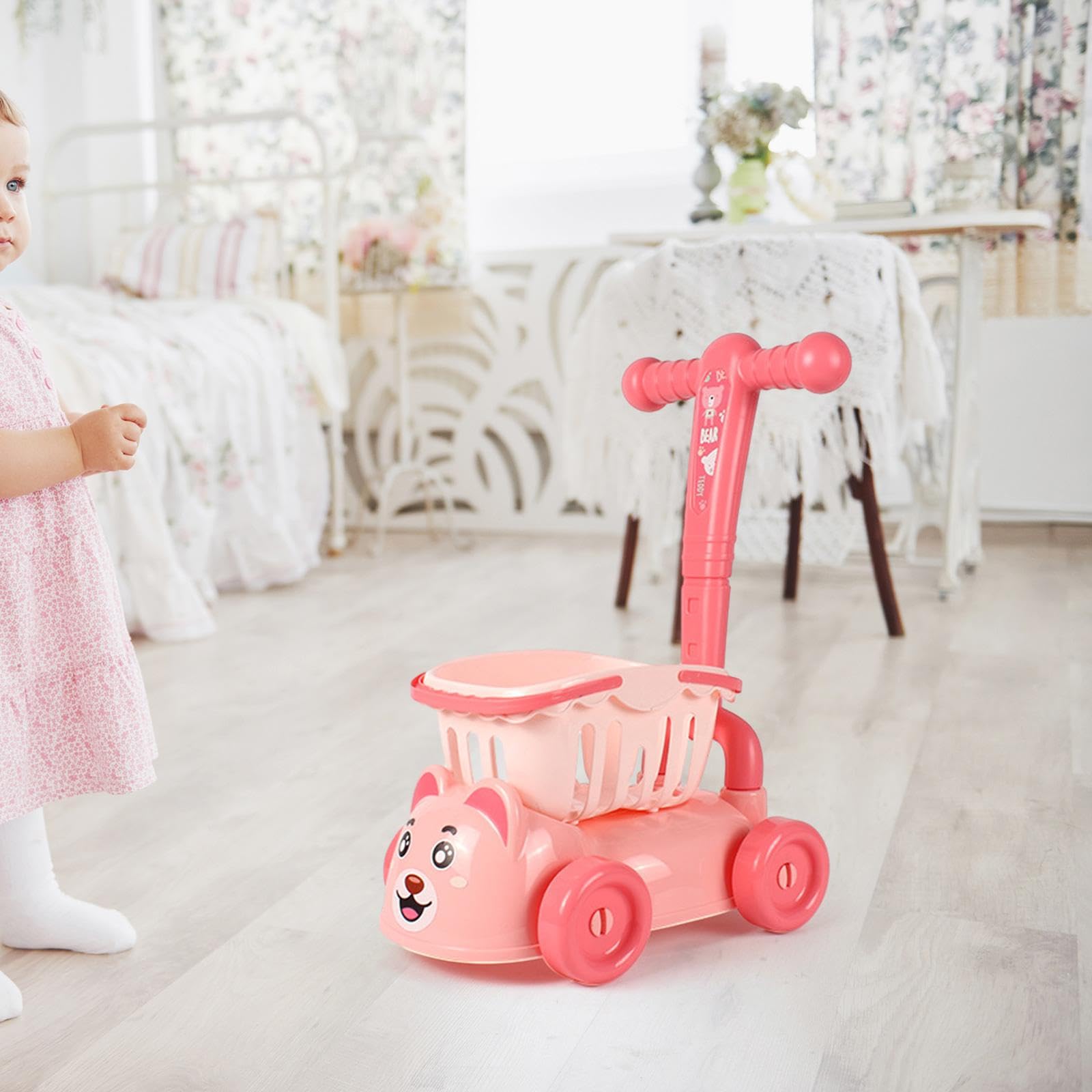 Carrello della Spesa per Bambini, Gioco di Ruolo Divertente E Interattivo, Giocattolo per Bambini, Ragazzi E Ragazze, Rosa