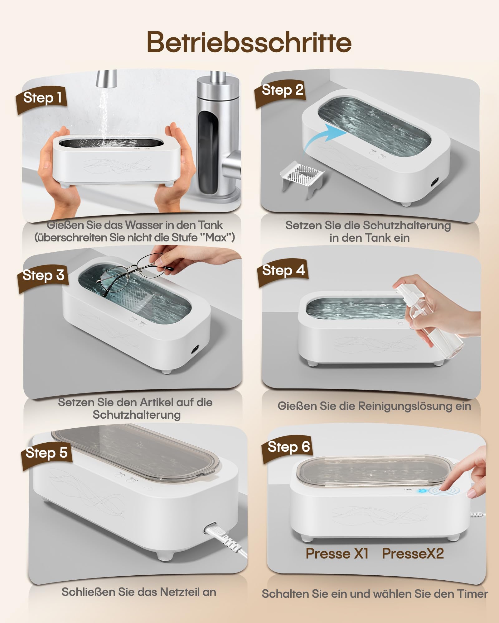 Ultraschallreinigungsgerät, Professionelle 48KHz-Ultraschallreiniger/Brillenreinigungsgerät für Schmuck, Zahnprothese, Halter, 2 Reinigungsmodi/360°Tiefenreinigung,350ML 304 Edelstahltank,Geräuscharm | Ultraschallreiniger für Mundschutz, Aligner, Nachtsch