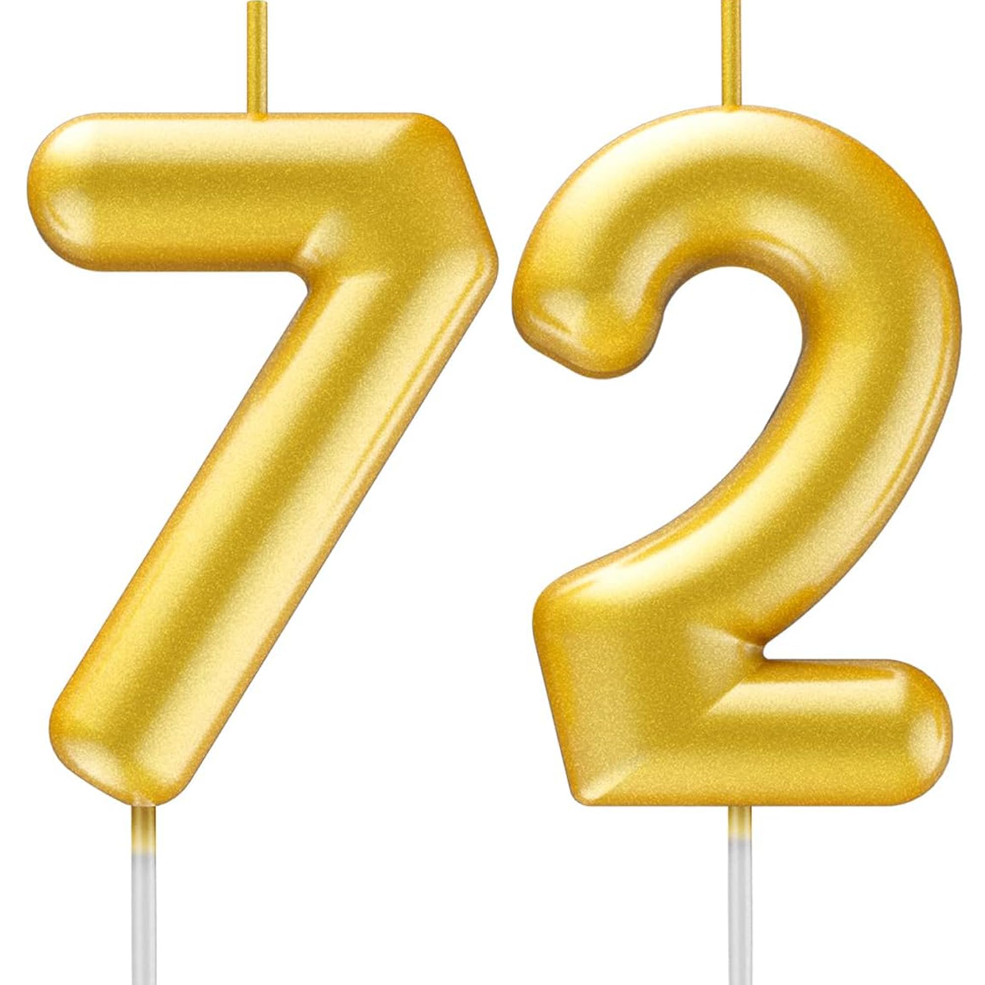 Toyventures Gold72 Gold Number Candle Happy Birthday 3D Number Candles For Birthday Cake Party Decoration Wedding Anniversary Celebration Supplies
