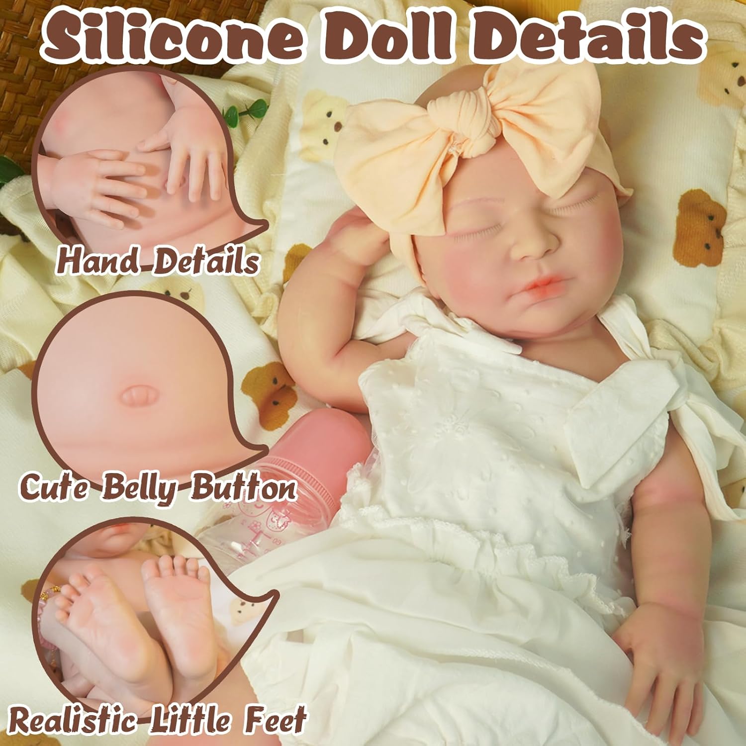 Full Silicone Reborn Baby Dolls-20in Realistic Newborn Anatomically Correct Girl with Realistic Blood Vessels and Skin，Silicone Full Body Lifelike Baby，for Collectors & 3+Kids,with Gift Box