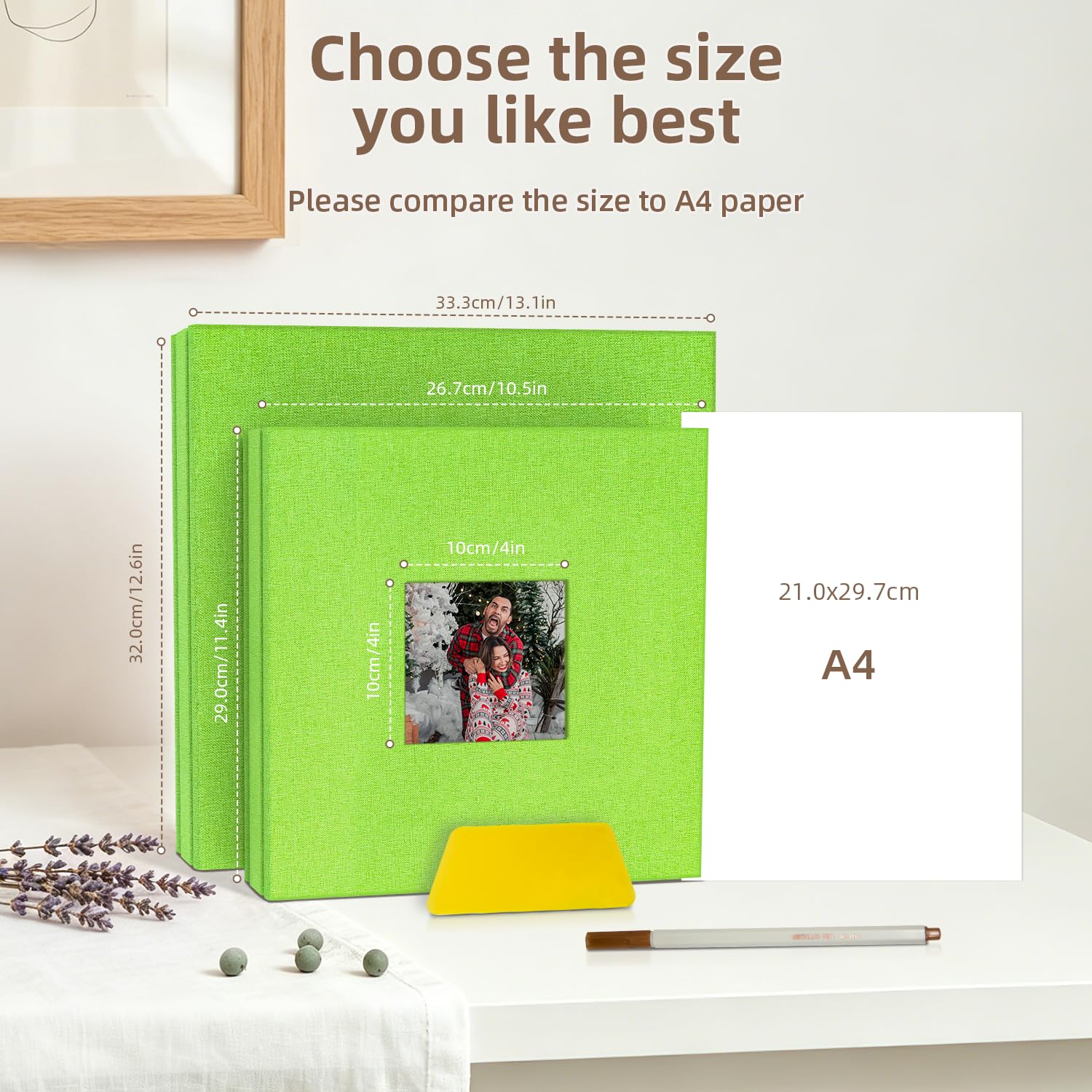 Popotop Álbum de fotos autoadhesivo con ventana de visualización de imágenes, 60 páginas, álbum de recortes para fotos de 4 x 6 a 10 x 12 pulgadas, libro de recuerdos con cubierta de lino para boda