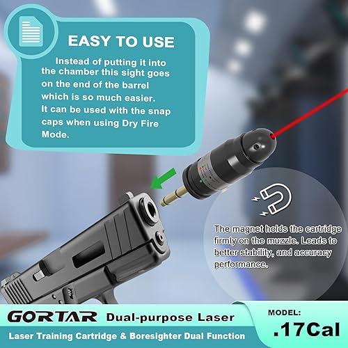 Miniatura 2 de Laser Training Cartridge & Boresighter Dual Function for Cal 9MM22LR17HMR to Dry Fire Practice and Bore Sighting