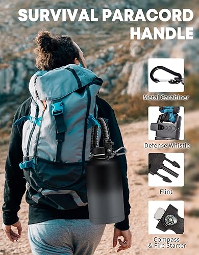 Miniatura 4 de Botella de agua de 64 onzas con popote de acero inoxidable, botella de agua de boca ancha de 12 galón, mantiene el hielo frío, 48 horas y caliente,