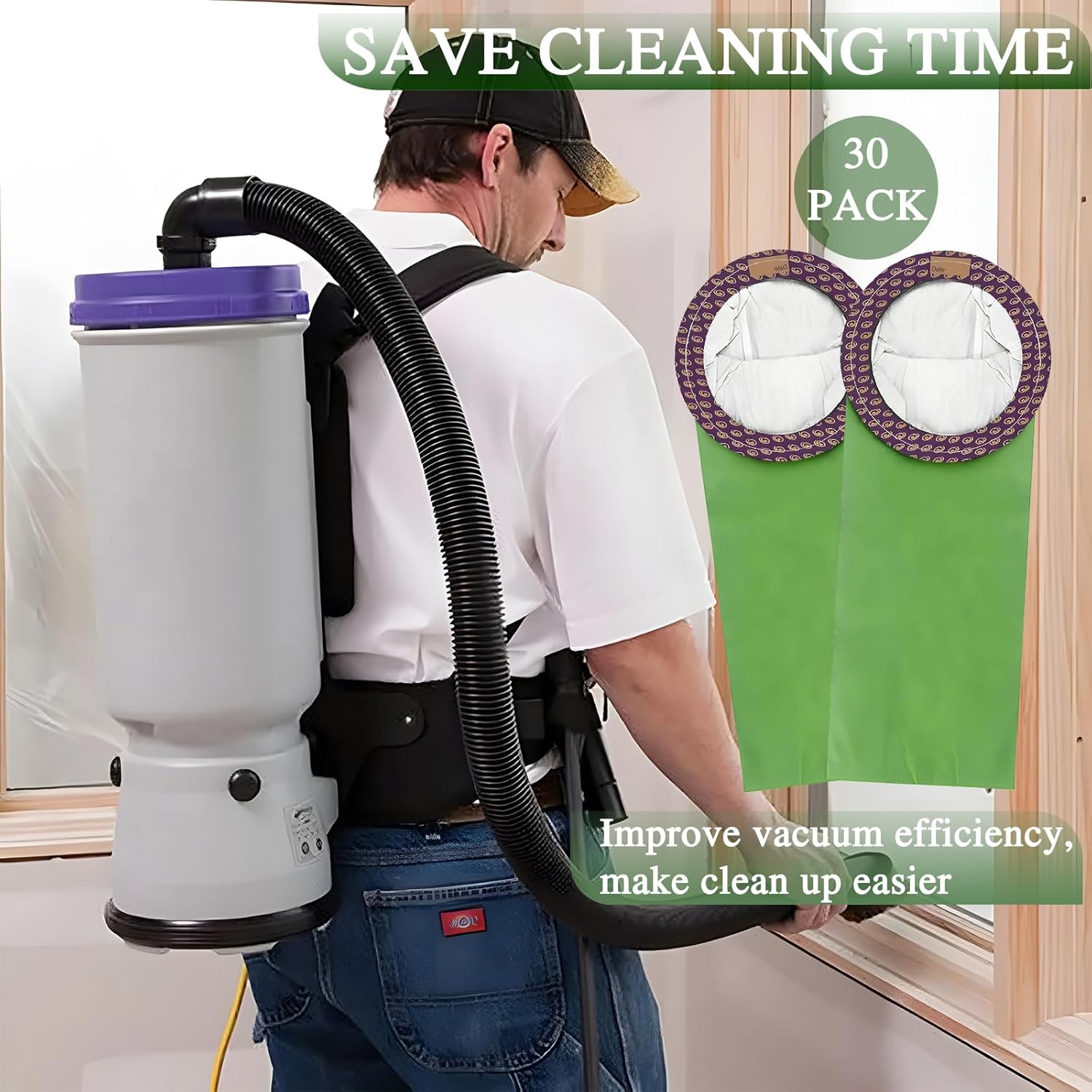 30 Pack 100331 Vacuum Bags Replacement Compatible with ProTeam 10 QT Backpack Vacuum Cleaner, for Coachvac, Super Coachvac, Megavac, Upgraded Vacuum Filters with Open Circular Collar (30 Pack)