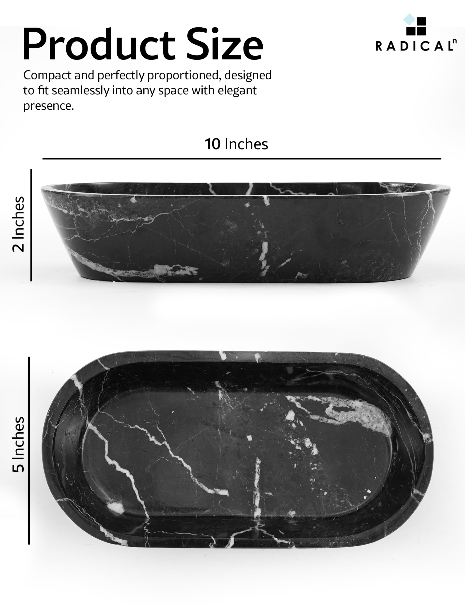 Radicaln - Marmorschalen, 25,4 cm, schwarz, handgefertigt, für Küchentischdekoration, ideale ovale Schale, Kerzenschale und Süßigkeitenschale für den Eingangstisch