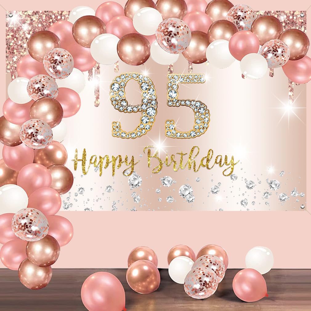 Produktbild von 95. Geburtstag Dekoration Für Frauen – Mit Krone, Schärpe & Nadel, Goldfarben, „95 & Fabulous“
