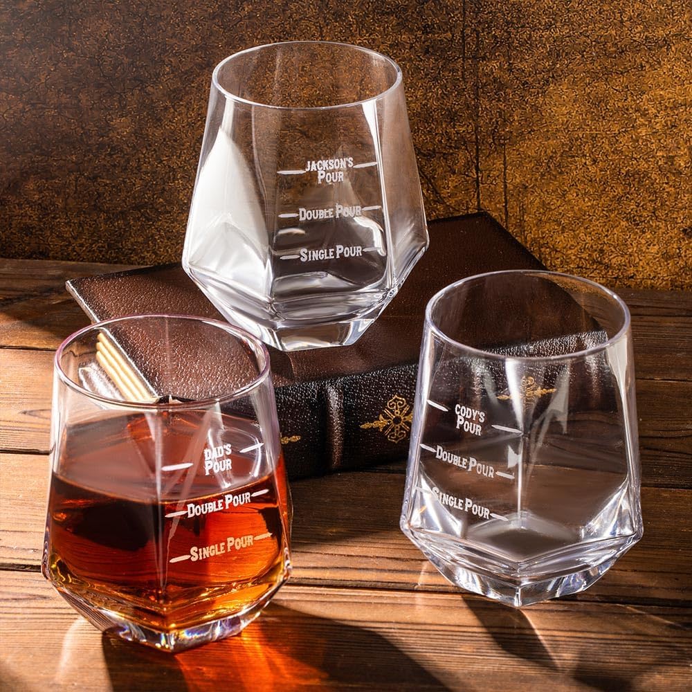 callie Personalized Pour Line Whiskey Glass Gift, Custom Funny Engraved Rocks Bourbon Glass Gift for Men,10 oz, Diamond Shaped