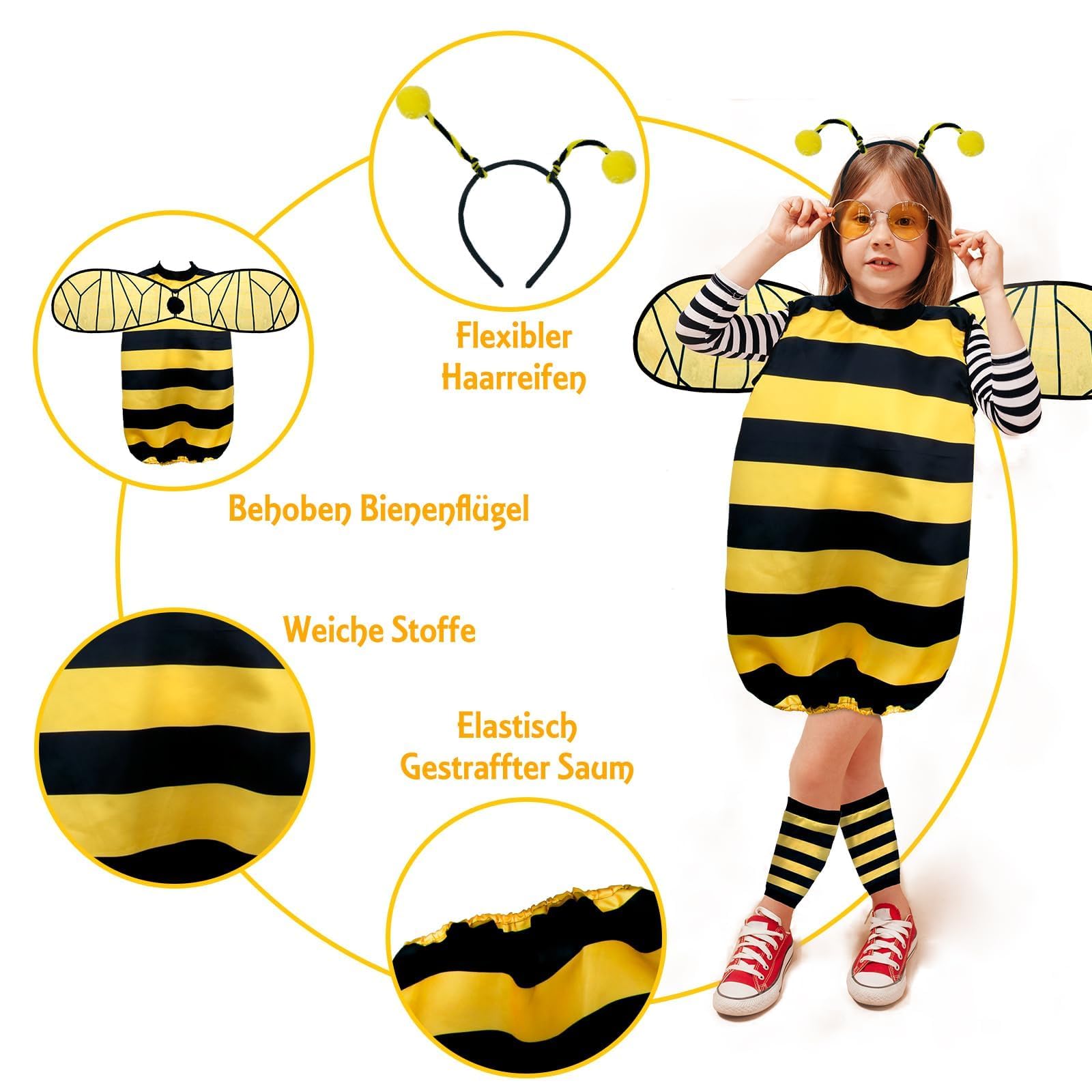 Aitsite Bienenkostüm Kinder – Süßes Biene Kostüm für Karneval, Cosplay, Mottopartys & Fasching, Verkleidung für Jungen Mädchen von 3–10 Jahren