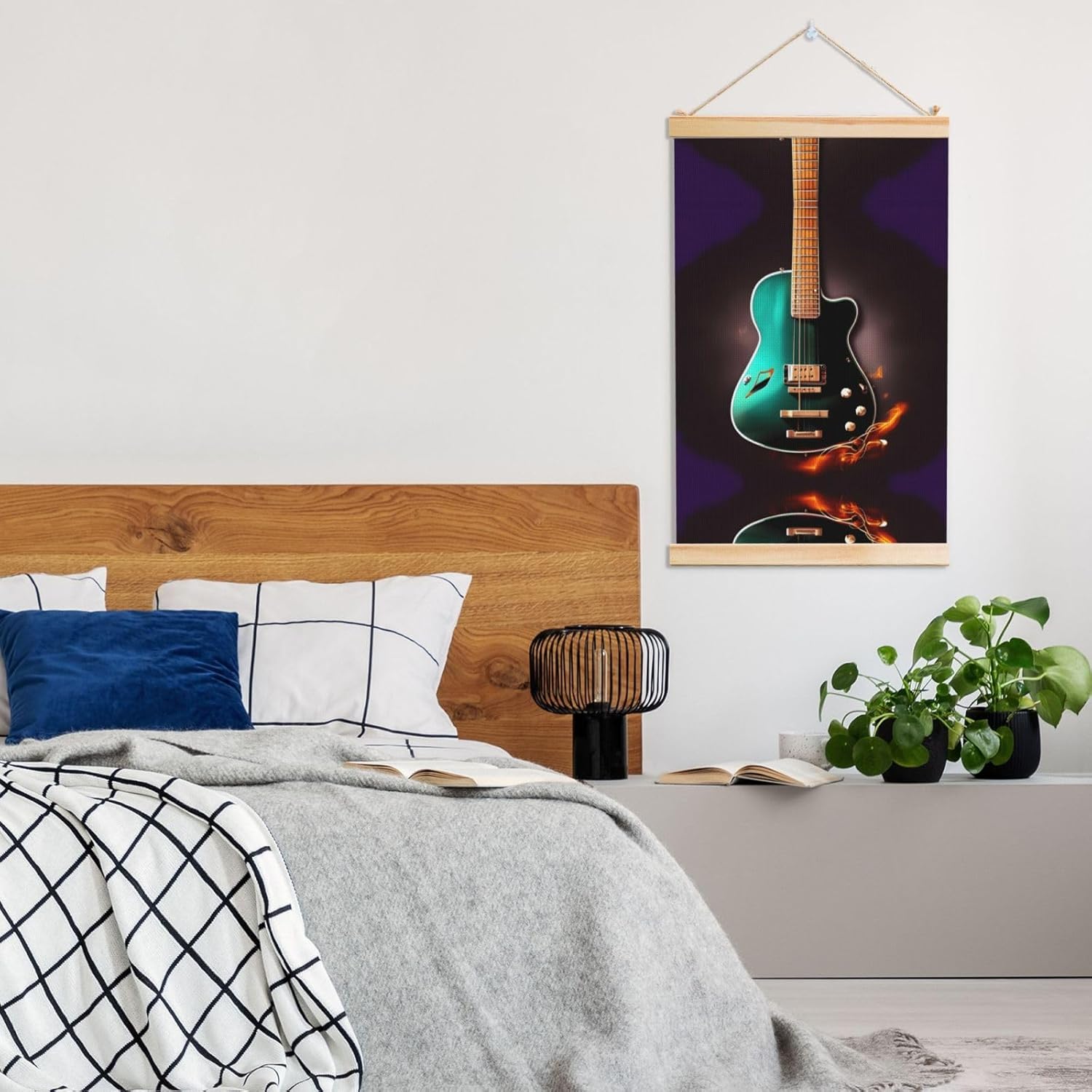 Music Green Guitar Print Poster Hanger,Hanging Poster, Poster Frame,Wood Poster Hanger, For Wall Hanging
