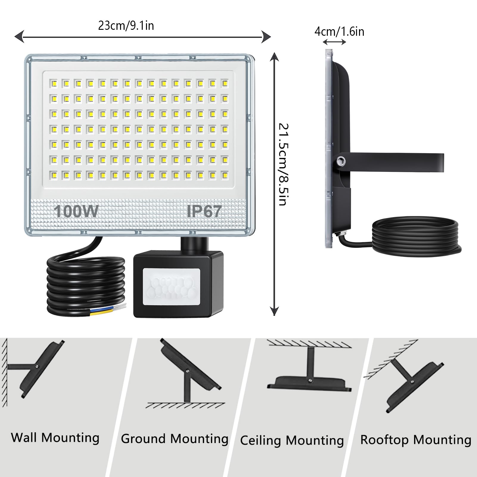 Sensore Di Movimento Proiettore LED Esterno 100W Con - 10000 Lumen - Foto 10