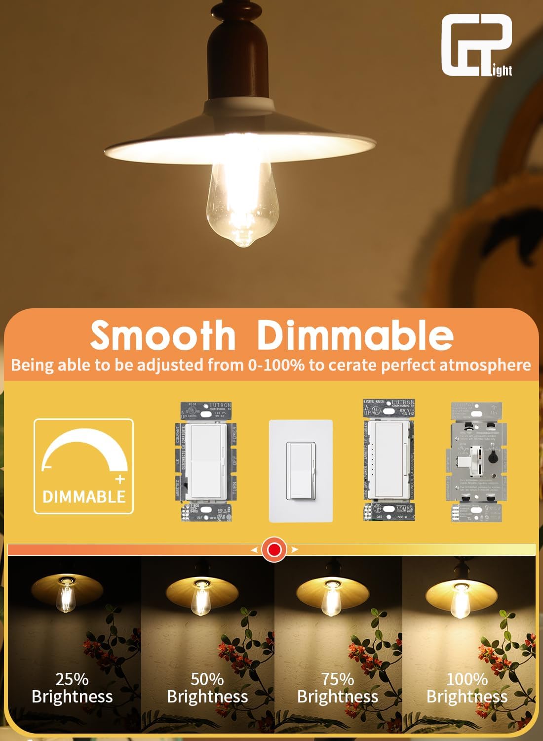 CRLight Dimmable Vintage LED Edison Bulbs, 10W 1000LM Equivalent 100W Incandescent, 3000K Soft White E26 ST58 / ST19, Clear Glass Antique Filament Light, 6-Pack​​