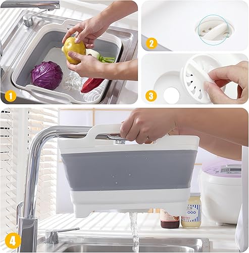 Miniatura 5 de Lavabo plegable con tapón de drenaje, lavabo plegable de 2.4 galones (9 litros), lavabo portátil para biberones, lavado de verduras, camping RV