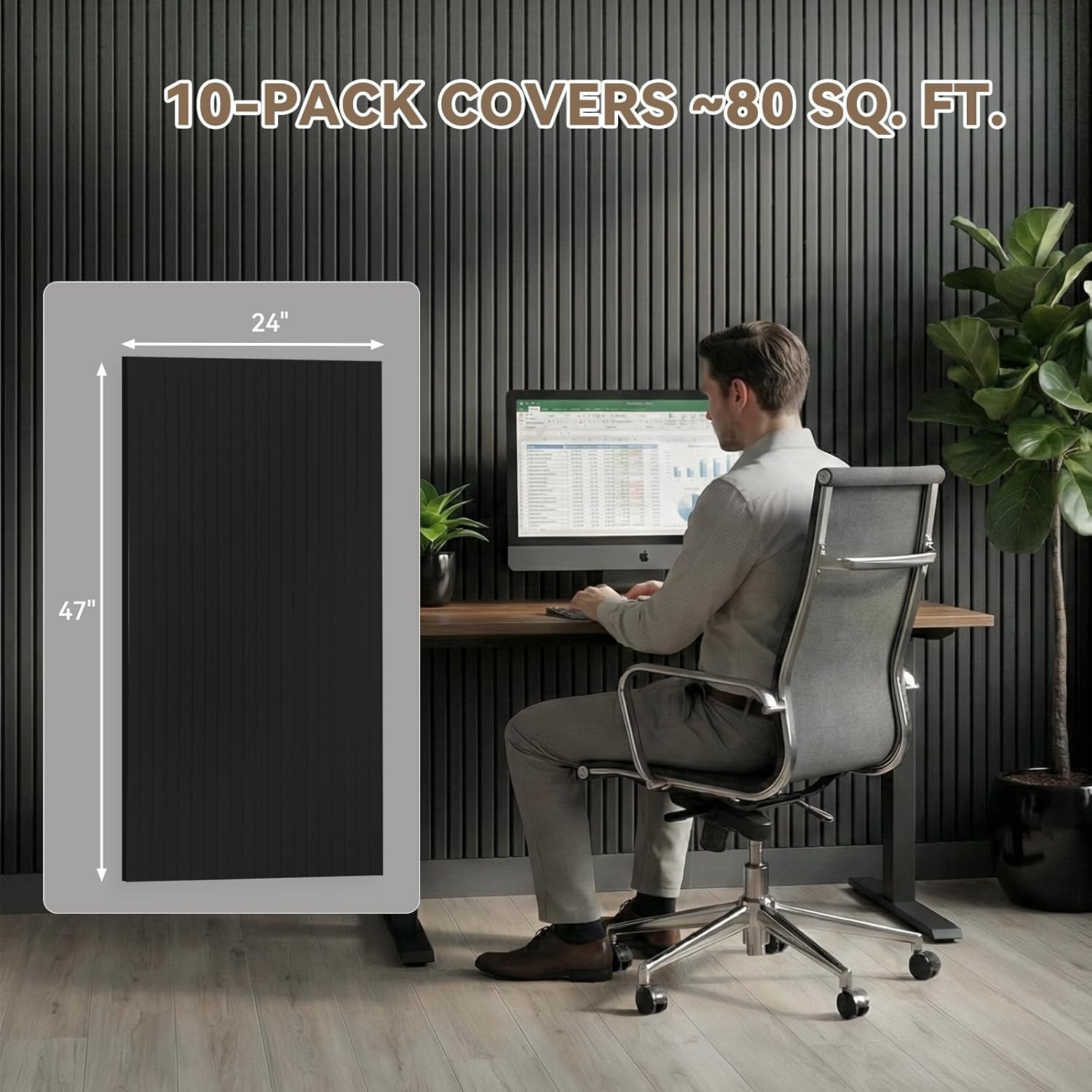 10Pack Large Acoustic Panels, 48x24x0.38 inch Sound Proof Panels for Walls, Self-Adhesive Sound Dampening Wall Panels, Noise Absorbing Decorative Wall Panels, Wall Noise Blocker for Home (Black)