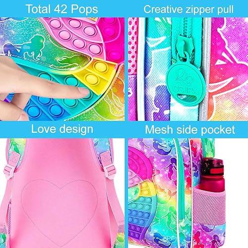 Vista 7 de CCJPX 3 mochilas de sirena para niñas, 16 pulgadas, resistente al agua, primaria, preescolar, jardín de infantes, escolar con lonchera, color rosa