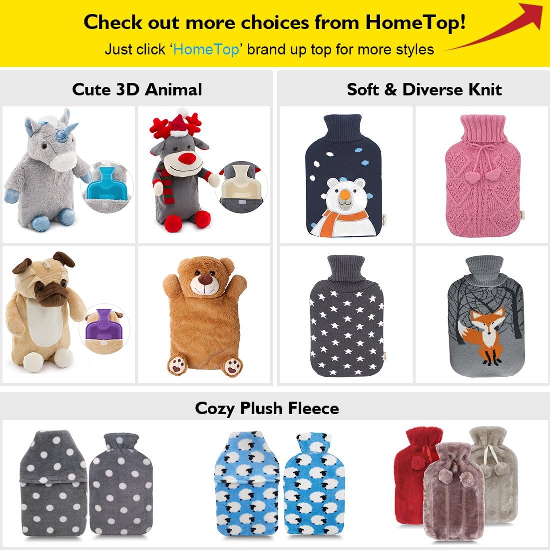 Premium Classic Rubber Hot Water Bottle and Blending Knit Cover with Pom Pom Decor, for Pain Relief and Comfort, 2 Liter : Health & Household