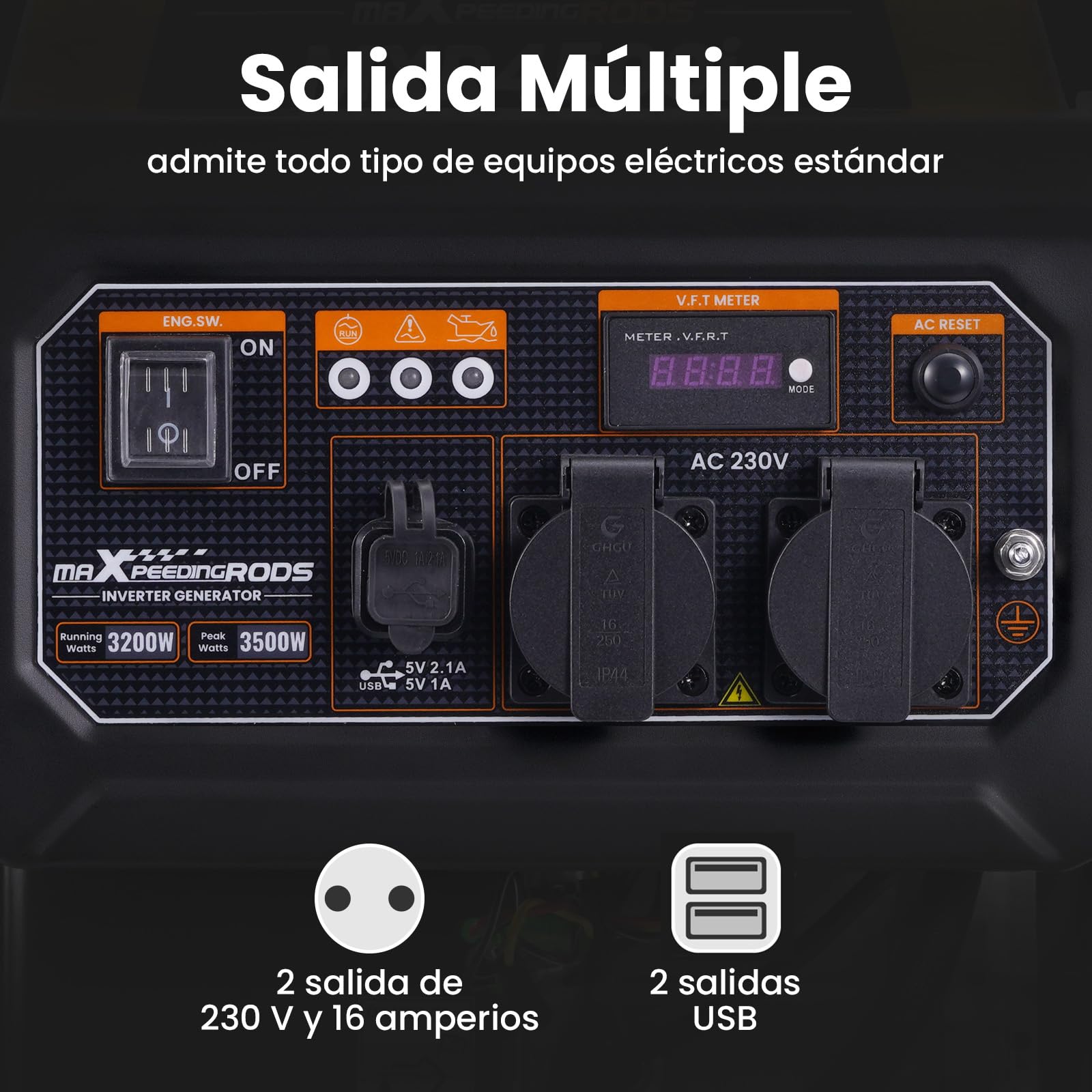 maXpeedingrods Inverter Generador Portátil 3500W Gasolina 4 tiempos | con 2 tomas de 230V, Estación de Energía Electrica Doméstico, Ligero para Camping Autocaravan Apagón Construcción