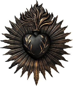 LDZBUOM Sacred Heart Wall Decor, Gothic Resin Heart Wall Plaque, Ex Voto Prayer Holder Art Sculpture for Home Hotel Porch Entrance Decoration BlackGold