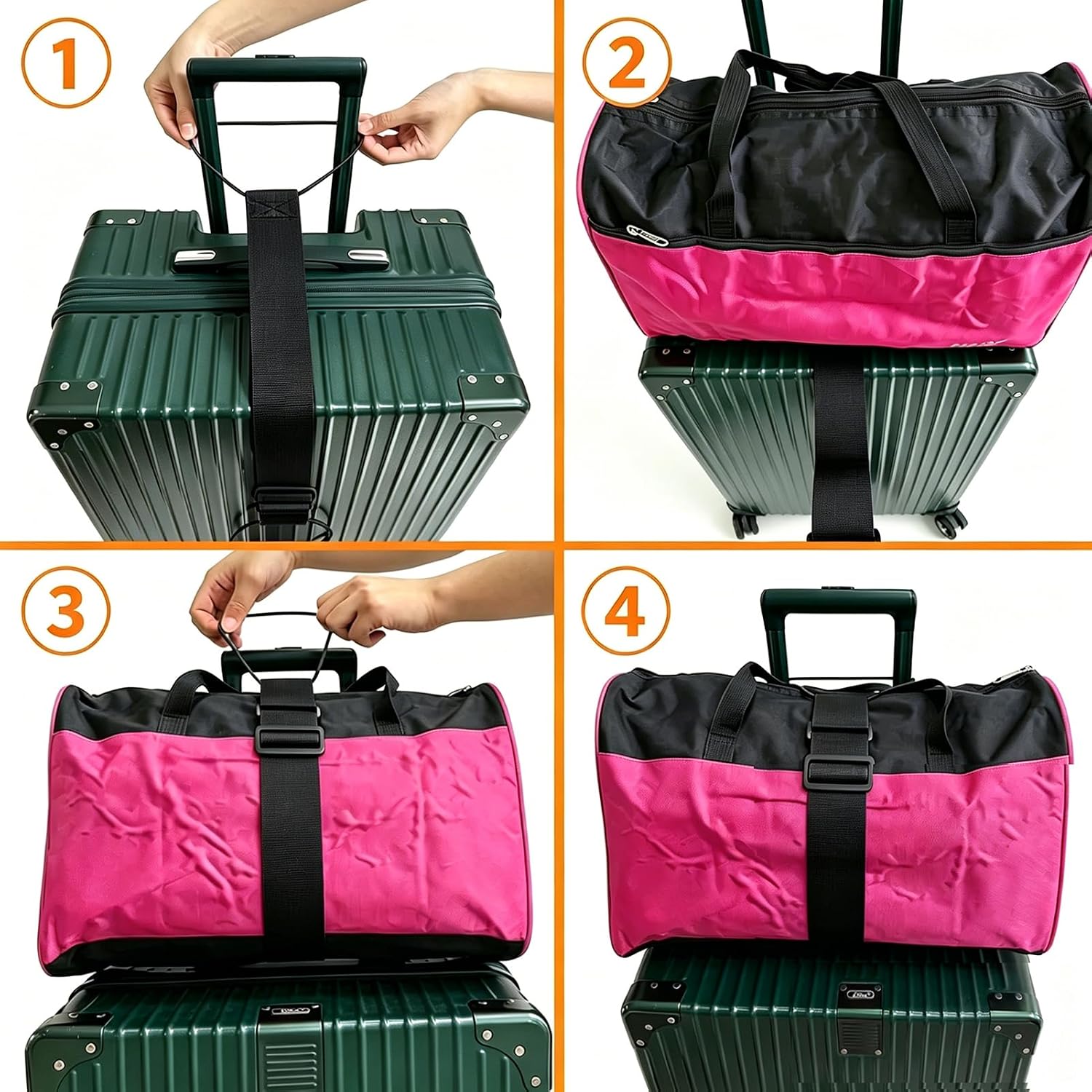 Luggage Straps for Suitcases, Extended Adjustable Luggage Connector Straps, Portable Luggage Attachment Strap, Elastic Loop, Handbag Backpack Fixing Belt for Suitcase Handle (2 Black)