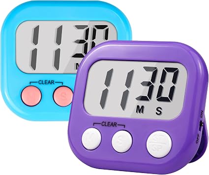 Timer for Kids Digital Kitchen Timers for Cooking- 2 Pack Blue Purple